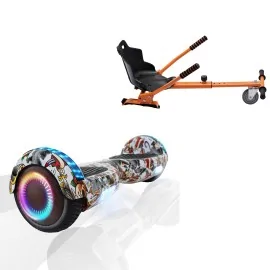 6.5 inch Hoverboard with Standard Hoverkart, Regular Tattoo PRO, Extended Range and Orange Ergonomic Seat, Smart Balance