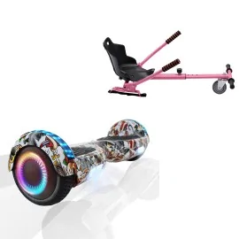 6.5 inch Hoverboard with Standard Hoverkart, Regular Tattoo PRO, Extended Range and Pink Ergonomic Seat, Smart Balance