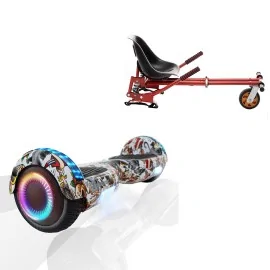 6.5 inch Hoverboard with Suspensions Hoverkart, Regular Tattoo PRO, Extended Range and Red Seat with Double Suspension Set, Smart Balance