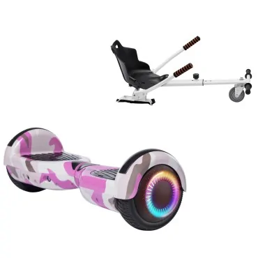 6.5 inch Hoverboard with Standard Hoverkart, Regular Camouflage Pink PRO, Extended Range and White Ergonomic Seat, Smart Balance