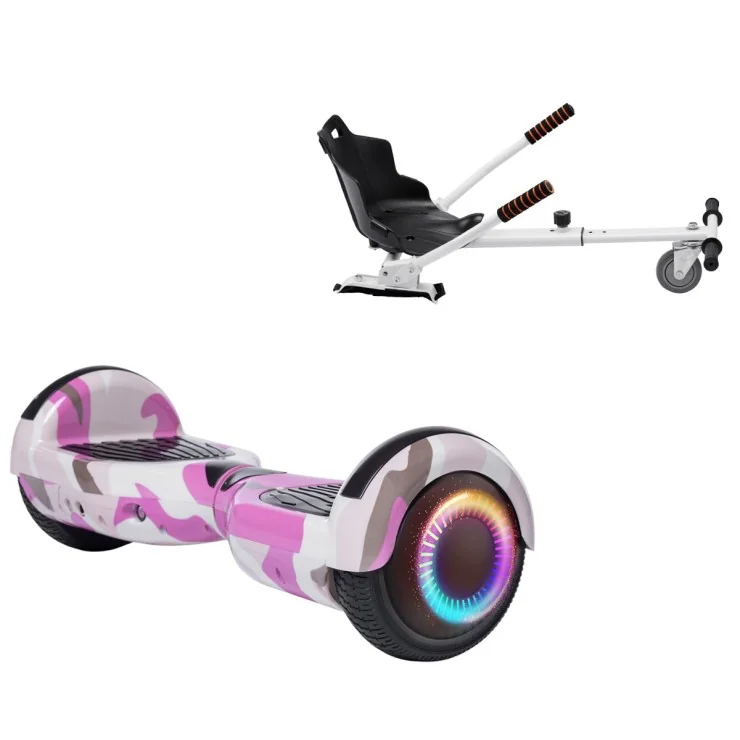 6.5 Zoll Hoverboard mit Standard Sitz, Regular Camouflage Pink PRO, Maximale Reichweite und Weiss Hoverboard Sitz, Smart Balance