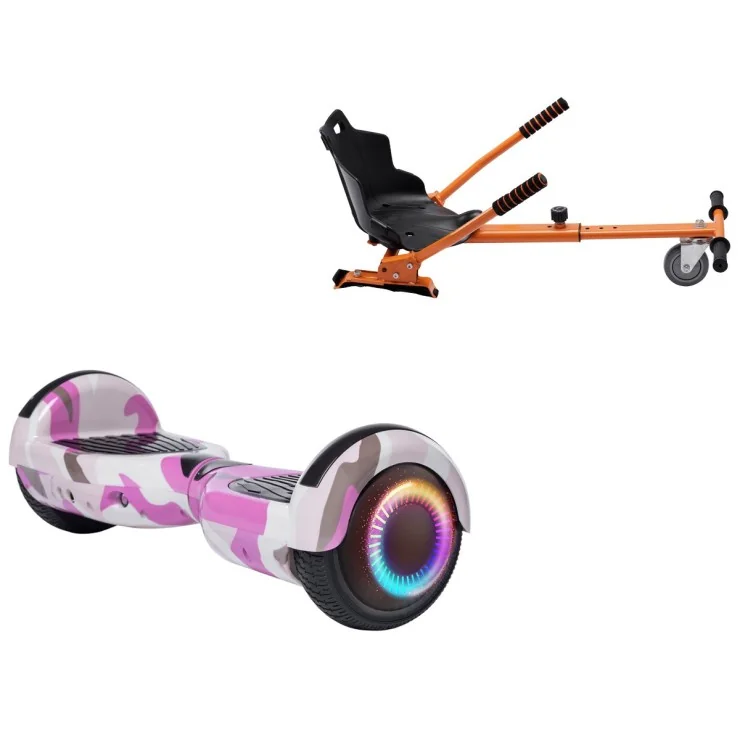 6.5 inch Hoverboard with Standard Hoverkart, Regular Camouflage Pink PRO, Extended Range and Orange Ergonomic Seat, Smart Balance