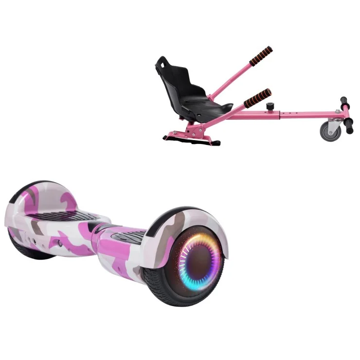 6.5 inch Hoverboard met Standaard Hoverkart, Regular Camouflage Pink PRO, Verlengde Afstand en Roze Hoverkart, Smart Balance