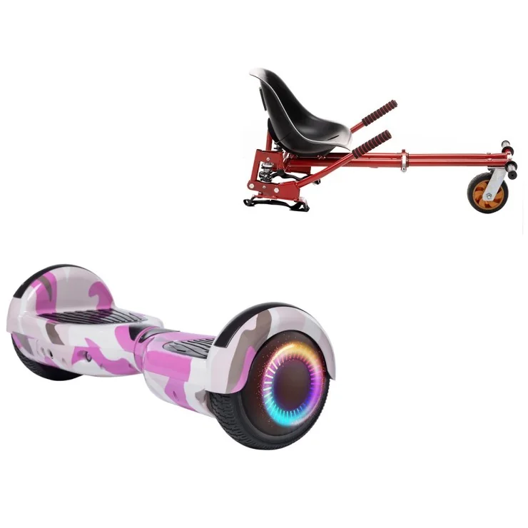 Hoverboard 6.5 Pouces et Hoverkart avec Amortisseurs, Regular Camouflage Pink PRO, Grande Autonomie et Hoverkart Rouge avec Amortisseurs, Smart Balance