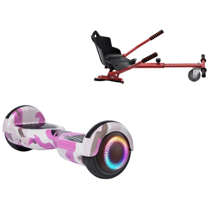 6.5 inch Hoverboard with Standard Hoverkart, Regular Camouflage Pink PRO, Standard Range and Red Ergonomic Seat, Smart Balance