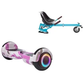 6.5 inch Hoverboard with Suspensions Hoverkart, Regular Camouflage Pink PRO, Standard Range and Blue Seat with Double Suspension Set, Smart Balance