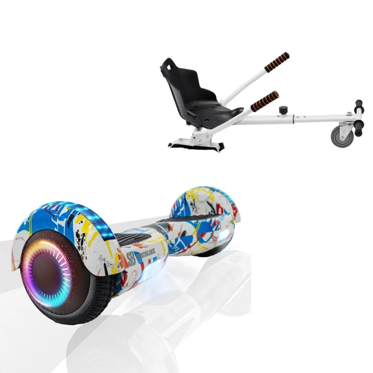 6.5 inch Hoverboard with Standard Hoverkart, Regular Splash PRO, Extended Range and White Ergonomic Seat, Smart Balance