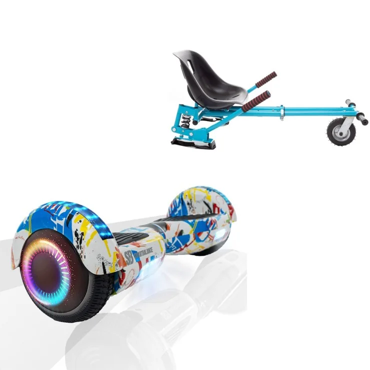 6.5 inch Hoverboard with Suspensions Hoverkart, Regular Splash PRO, Extended Range and Blue Seat with Double Suspension Set, Smart Balance