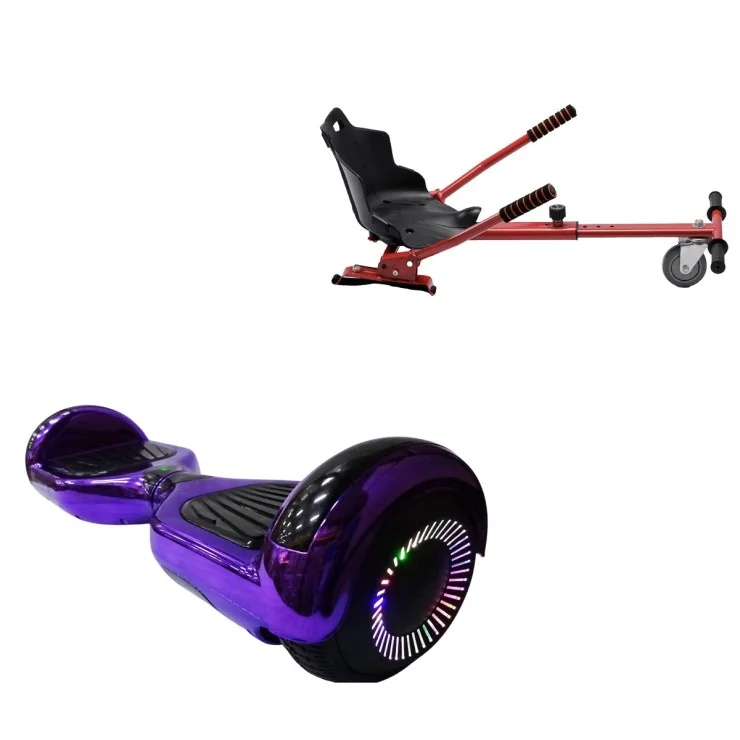 6.5 inch Hoverboard with Standard Hoverkart, Regular ElectroPurple PRO, Extended Range and Red Ergonomic Seat, Smart Balance