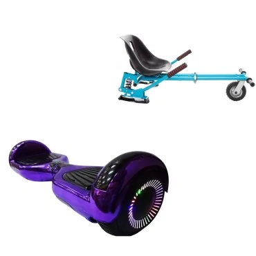 6.5 inch Hoverboard with Suspensions Hoverkart, Regular ElectroPurple PRO, Standard Range and Blue Seat with Double Suspension Set, Smart Balance