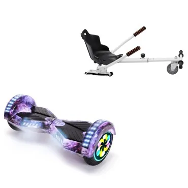 8 inch Hoverboard with Standard Hoverkart, Transformers Galaxy PRO, Extended Range and White Ergonomic Seat, Smart Balance
