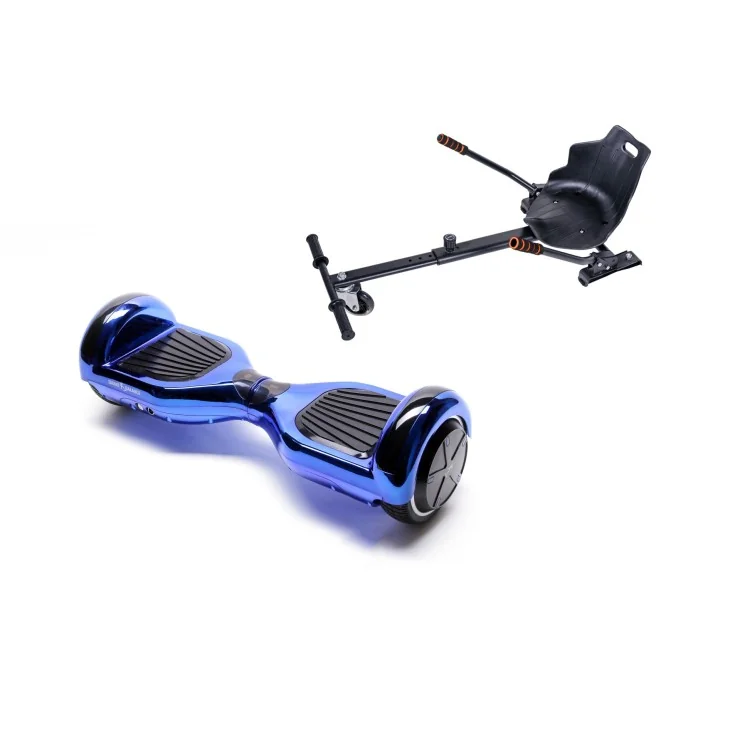 6.5 inch Hoverboard with Standard Hoverkart, Regular ElectroBlue, Extended Range and Black Ergonomic Seat, Smart Balance