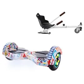 8 inch Hoverboard with Standard Hoverkart, Transformers Splash PRO, Extended Range and White Ergonomic Seat, Smart Balance