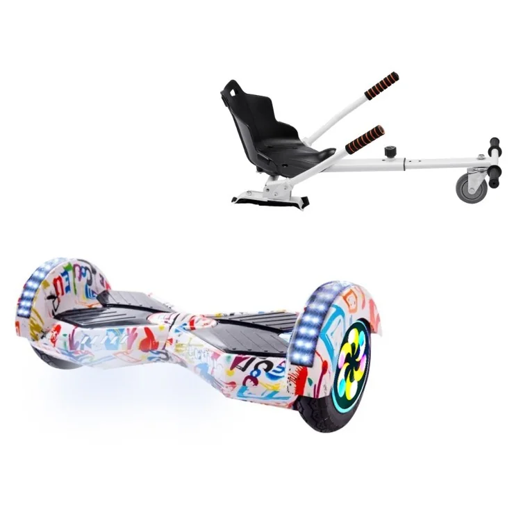 8 inch Hoverboard with Standard Hoverkart, Transformers Splash PRO, Extended Range and White Ergonomic Seat, Smart Balance