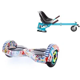 8 inch Hoverboard with Suspensions Hoverkart, Transformers Splash PRO, Extended Range and Blue Seat with Double Suspension Set, Smart Balance