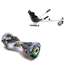 8 inch Hoverboard with Standard Hoverkart, Transformers SkullColor PRO, Extended Range and White Ergonomic Seat, Smart Balance