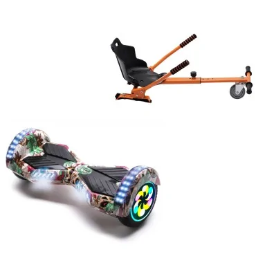 8 inch Hoverboard with Standard Hoverkart, Transformers SkullColor PRO, Extended Range and Orange Ergonomic Seat, Smart Balance