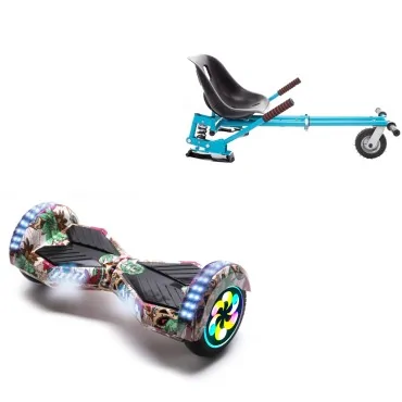 Paket Hoverboard Go Kart med Stötdämpare, 8 tums, Transformers SkullColor PRO, Standard Räckvidd och Blå Hoverkart med Stötdämpare, Smart Balance