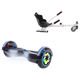 8 inch Hoverboard with Standard Hoverkart, Transformers Thunderstorm Blue PRO, Extended Range and White Ergonomic Seat, Smart Balance