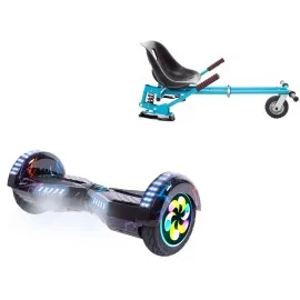 8 inch Hoverboard with Suspensions Hoverkart, Transformers Thunderstorm Blue PRO, Extended Range and Blue Seat with Double Suspension Set, Smart Balance