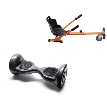 10 Zoll Hoverboard mit Standard Sitz, Off-Road Carbon, Maximale Reichweite und Orange Hoverboard Sitz, Smart Balance