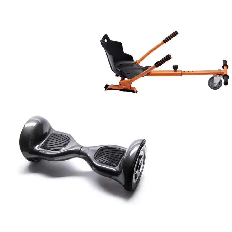 10 inch Hoverboard with Standard Hoverkart, Off-Road Carbon, Extended Range and Orange Ergonomic Seat, Smart Balance