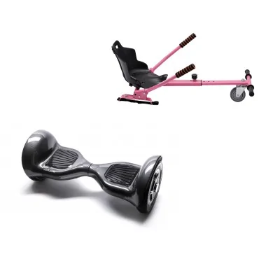 10 inch Hoverboard with Standard Hoverkart, Off-Road Carbon, Standard Range and Pink Ergonomic Seat, Smart Balance