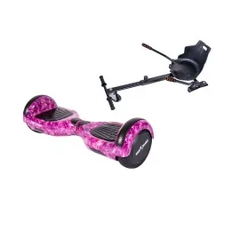 6.5 inch Hoverboard with Hoverkart, Ergonomic Seat, 15 km/h, UL2272 Certified, Bluetooth, Led Lighting, 700W Power, 4Ah Battery, Smart Balance, Regular Galaxy Pink