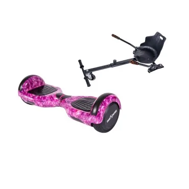 6.5 inch Hoverboard with Standard Hoverkart, Regular Galaxy Pink, Extended Range and Black Ergonomic Seat, Smart Balance