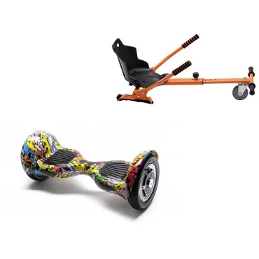 10 inch Hoverboard with Standard Hoverkart, Off-Road HipHop, Standard Range and Orange Ergonomic Seat, Smart Balance