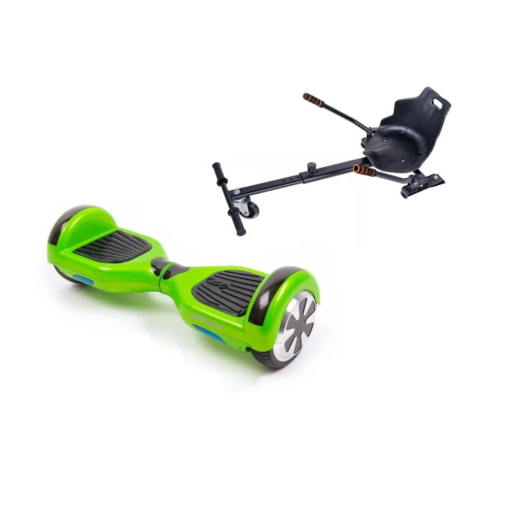 6.5 inch Hoverboard with Standard Hoverkart, Regular Green, Extended Range and Black Ergonomic Seat, Smart Balance