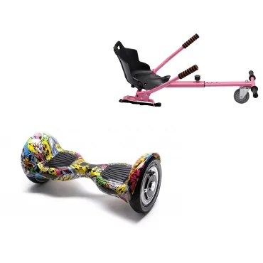 10 inch Hoverboard with Standard Hoverkart, Off-Road HipHop, Standard Range and Pink Ergonomic Seat, Smart Balance