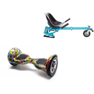 10 inch Hoverboard with Suspensions Hoverkart, Off-Road HipHop, Standard Range and Blue Seat with Double Suspension Set, Smart Balance
