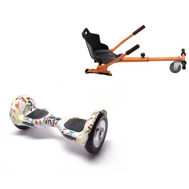 10 Zoll Hoverboard mit Standard Sitz, Off-Road Splash, Maximale Reichweite und Orange Hoverboard Sitz, Smart Balance