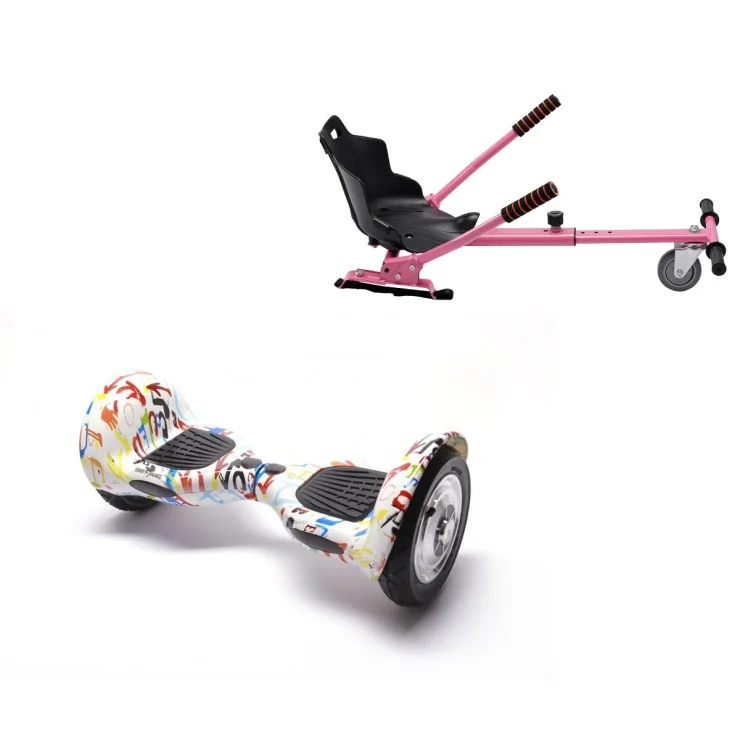 10 inch Hoverboard with Standard Hoverkart, Off-Road Splash, Extended Range and Pink Ergonomic Seat, Smart Balance