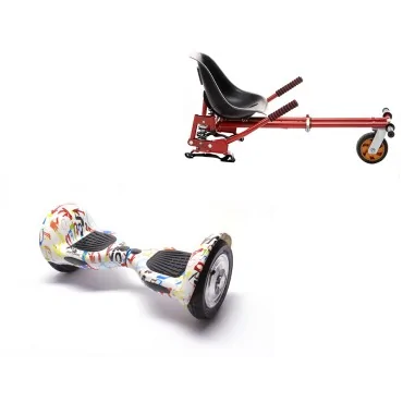 10 inch Hoverboard with Suspensions Hoverkart, Off-Road Splash, Standard Range and Red Seat with Double Suspension Set, Smart Balance