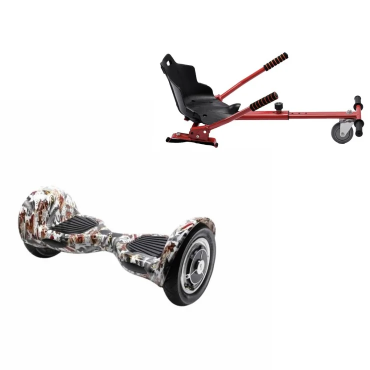 10 inch Hoverboard met Standaard Hoverkart, Off-Road Tattoo, Verlengde Afstand en Rood Hoverkart, Smart Balance