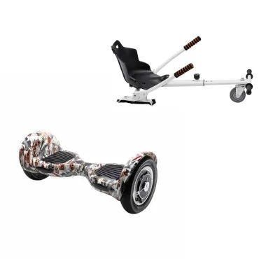 10 inch Hoverboard with Standard Hoverkart, Off-Road Tattoo, Extended Range and White Ergonomic Seat, Smart Balance