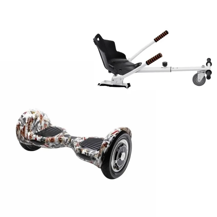 Hoverboard 10 Pouces et Standard Hoverkart Kit, Off-Road Tattoo, Grande Autonomie et Hoverkart Blanc Standard, Smart Balance