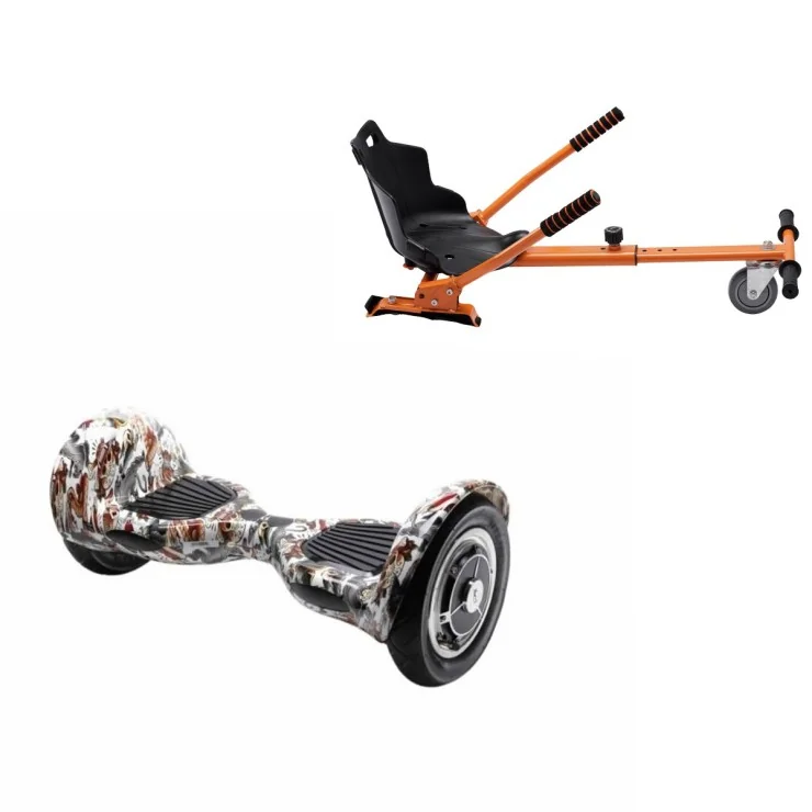 10 inch Hoverboard met Standaard Hoverkart, Off-Road Tattoo, Verlengde Afstand en Oranje Hoverkart, Smart Balance