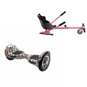 10 inch Hoverboard with Standard Hoverkart, Off-Road Tattoo, Extended Range and Pink Ergonomic Seat, Smart Balance