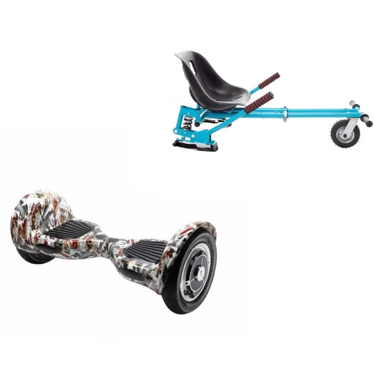 10 inch Hoverboard met Schokdempers Hoverkart, Off-Road Tattoo, Verlengde Afstand en Blauw Hoverkart met Schokdempers, Smart Balance