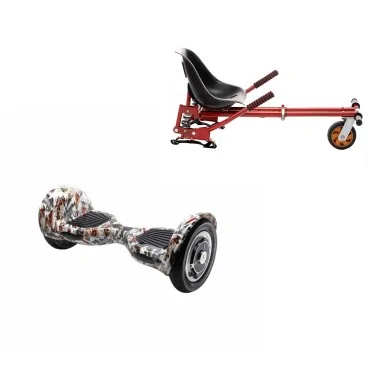 10 inch Hoverboard with Suspensions Hoverkart, Off-Road Tattoo, Extended Range and Red Seat with Double Suspension Set, Smart Balance
