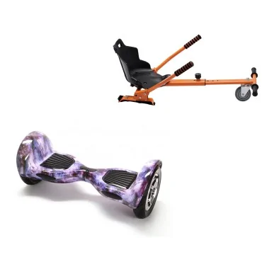 10 inch Hoverboard with Standard Hoverkart, Off-Road Galaxy, Extended Range and Orange Ergonomic Seat, Smart Balance