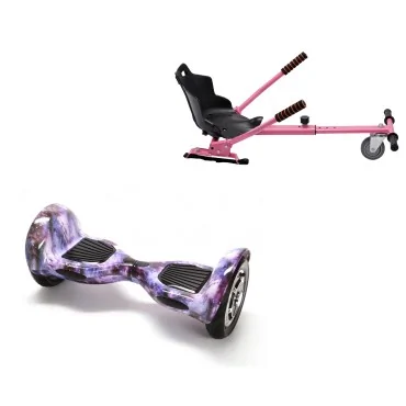 10 inch Hoverboard with Standard Hoverkart, Off-Road Galaxy, Extended Range and Pink Ergonomic Seat, Smart Balance