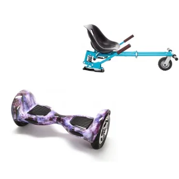 10 inch Hoverboard with Suspensions Hoverkart, Off-Road Galaxy, Extended Range and Blue Seat with Double Suspension Set, Smart Balance