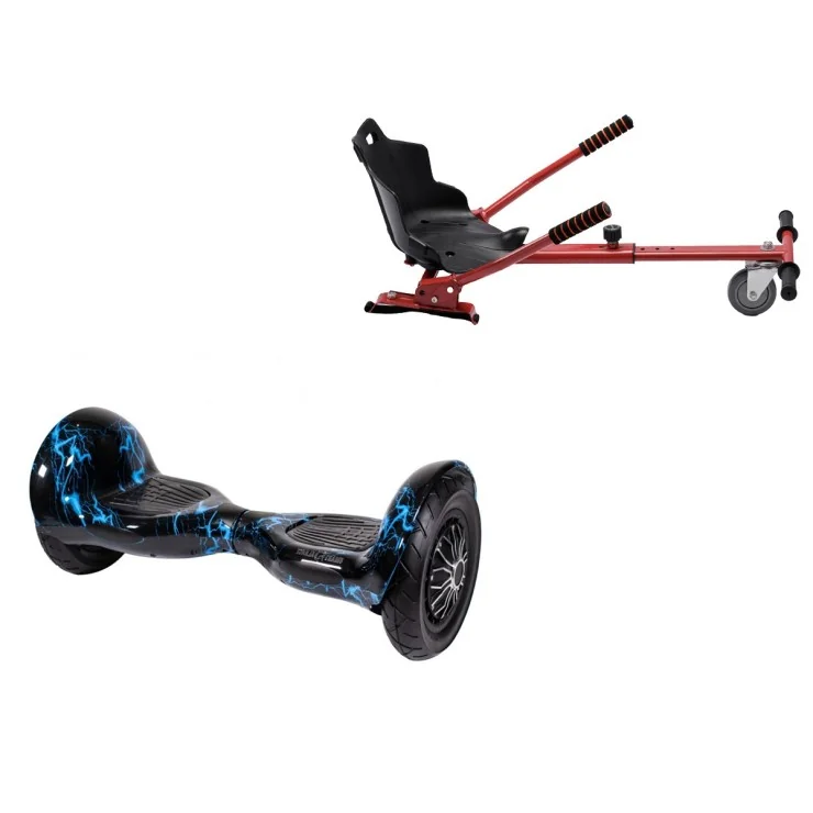 10 inch Hoverboard met Standaard Hoverkart, Off-Road Thunderstorm Blue, Verlengde Afstand en Rood Hoverkart, Smart Balance