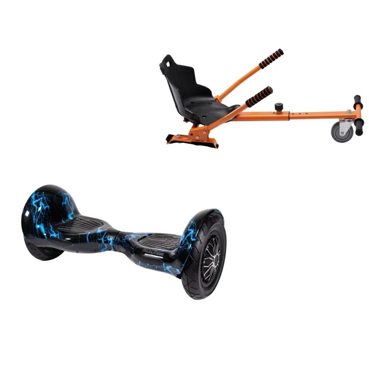 Paket Hoverboard Standard Go Kart 10 tums, Off-Road Thunderstorm Blue, Lång Räckvidd och Orange Hoverkart, Smart Balance