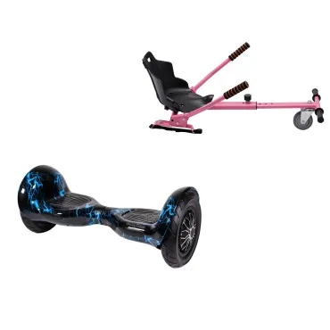 10 inch Hoverboard with Standard Hoverkart, Off-Road Thunderstorm Blue, Extended Range and Pink Ergonomic Seat, Smart Balance