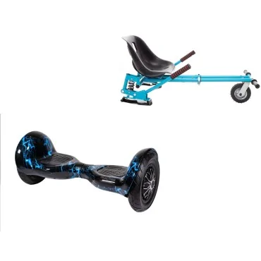 10 inch Hoverboard with Suspensions Hoverkart, Off-Road Thunderstorm Blue, Extended Range and Blue Seat with Double Suspension Set, Smart Balance